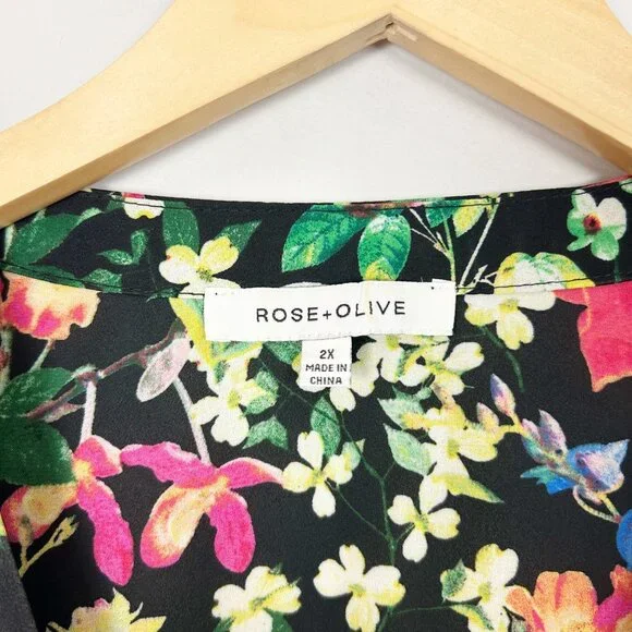 Rose + Olive Colorful Floral Popover Top Flowy Romantic Feminine Size 2X Women's - Picture 4 of 4